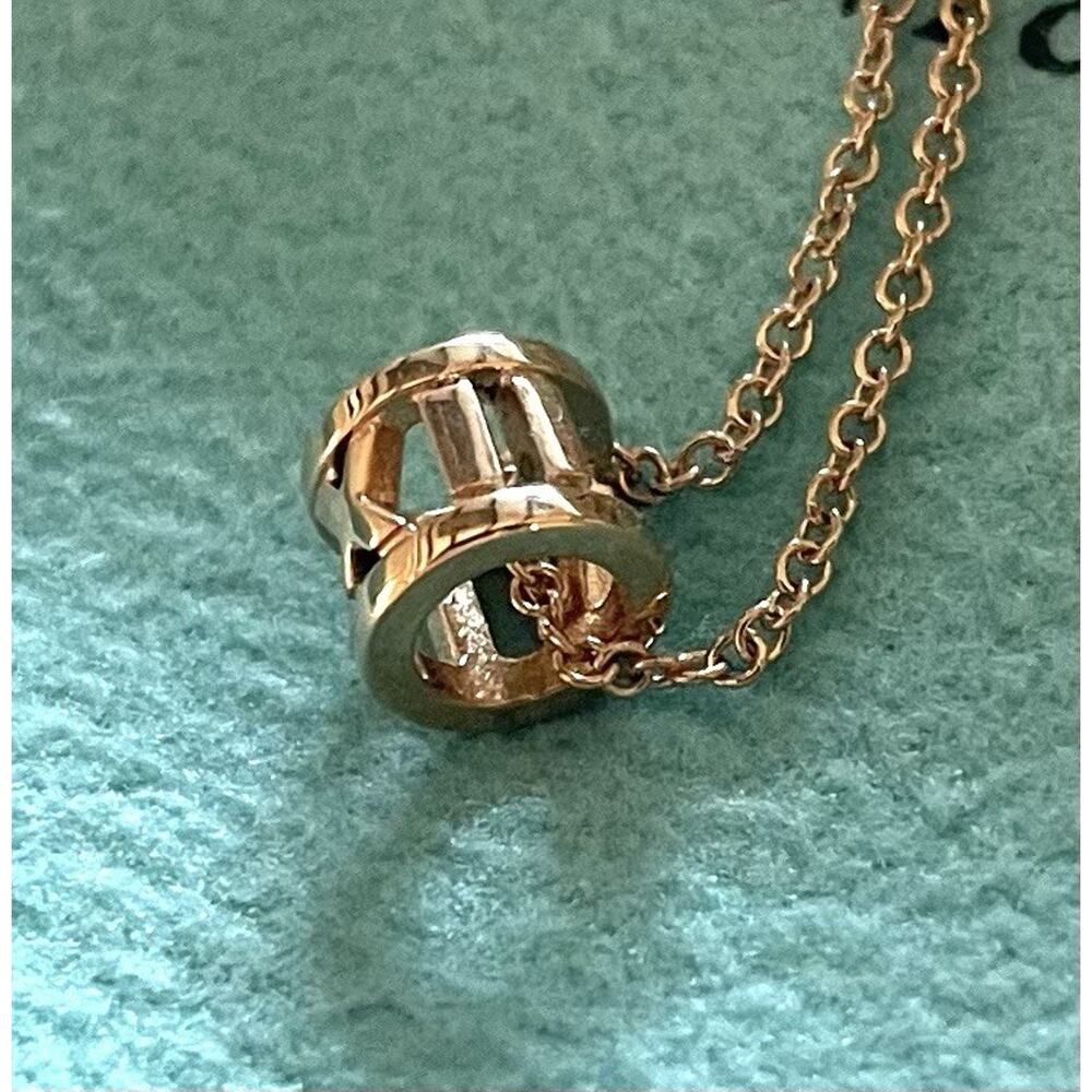 Tiffany & Co. 18k Rose Gold 6mm Open Barrel Pendant Charm Necklace 16”